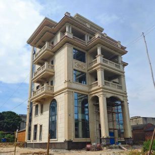 珠海 黄金麻花岗岩石材别墅外墙干挂搭配（雕花栏杆花瓶柱门楼罗马柱）