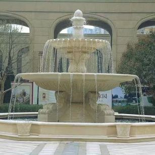 珠海 黄金麻花岗岩异型加工——户外庭院石雕流水喷泉