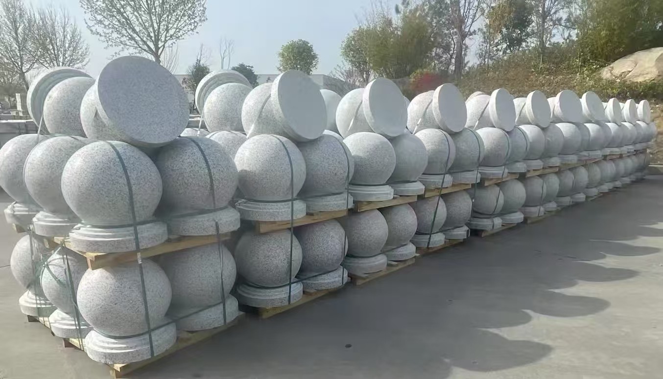 珠海 白麻花岗岩石材圆球，石球，挡车球，隔离球，景观石球，风水球等