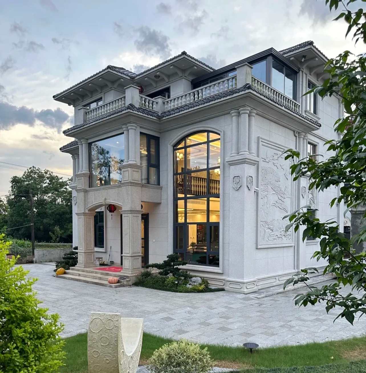 珠海 白麻花岗岩私人别墅干挂石材豪华定制