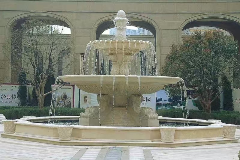 珠海 黄金麻花岗岩异型加工——户外庭院石雕流水喷泉