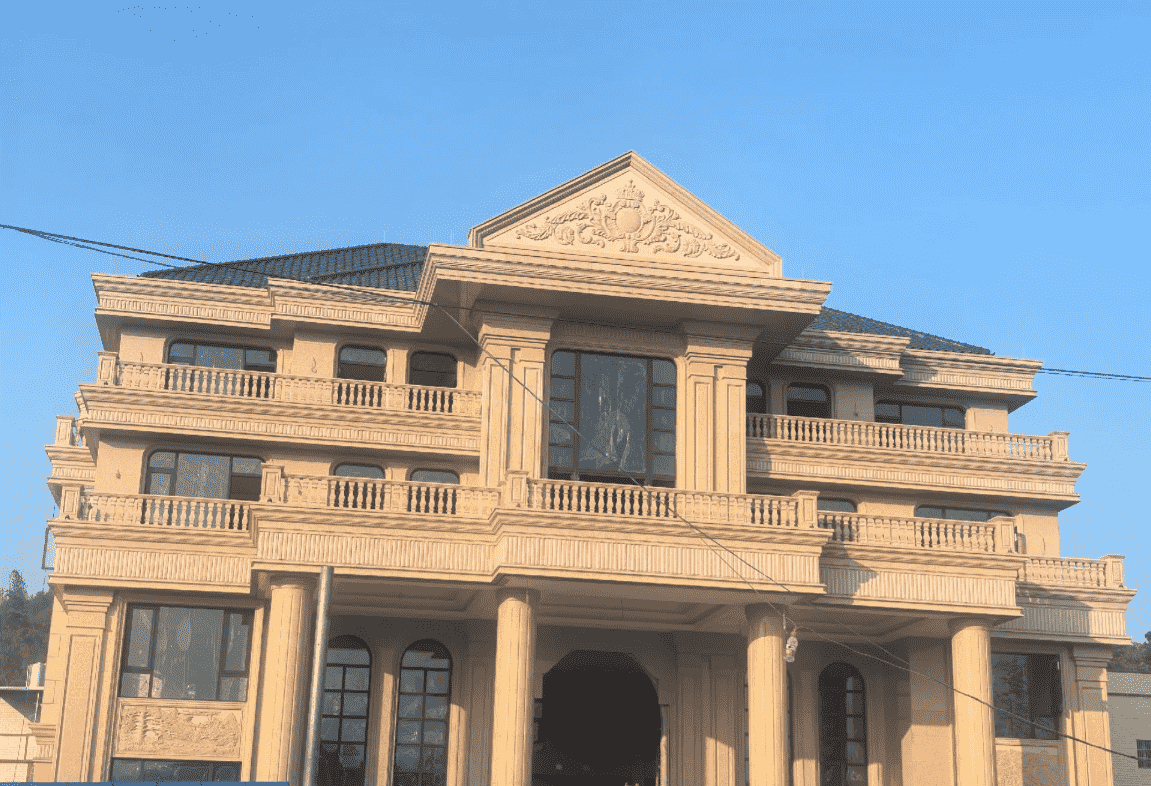 珠海黄金麻别墅外墙干挂石材效果示例